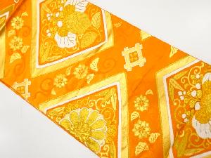 アンティーク　菱に桐・菊唐草模様織り出し袋帯（着用可）